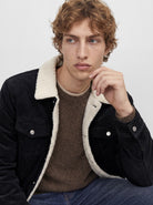 JACK & JONES Connor Corduroy Trucker Jacket in Dark Navy seated view