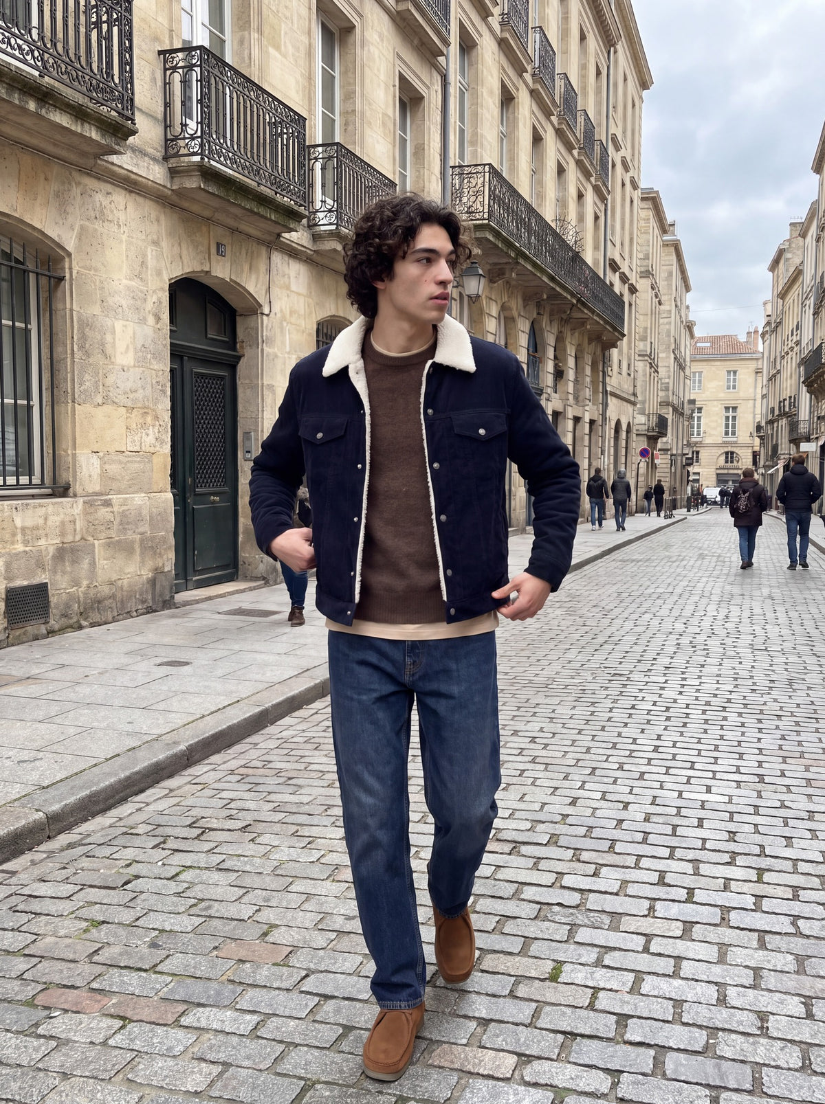 JACK & JONES Connor Corduroy Trucker Jacket in Dark Navy angled view