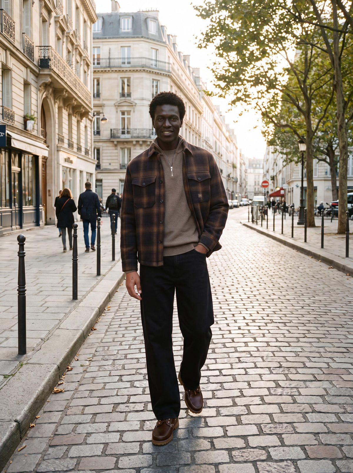 Jack & Jones Fade Jacket in Dark Navy Check lifestyle view