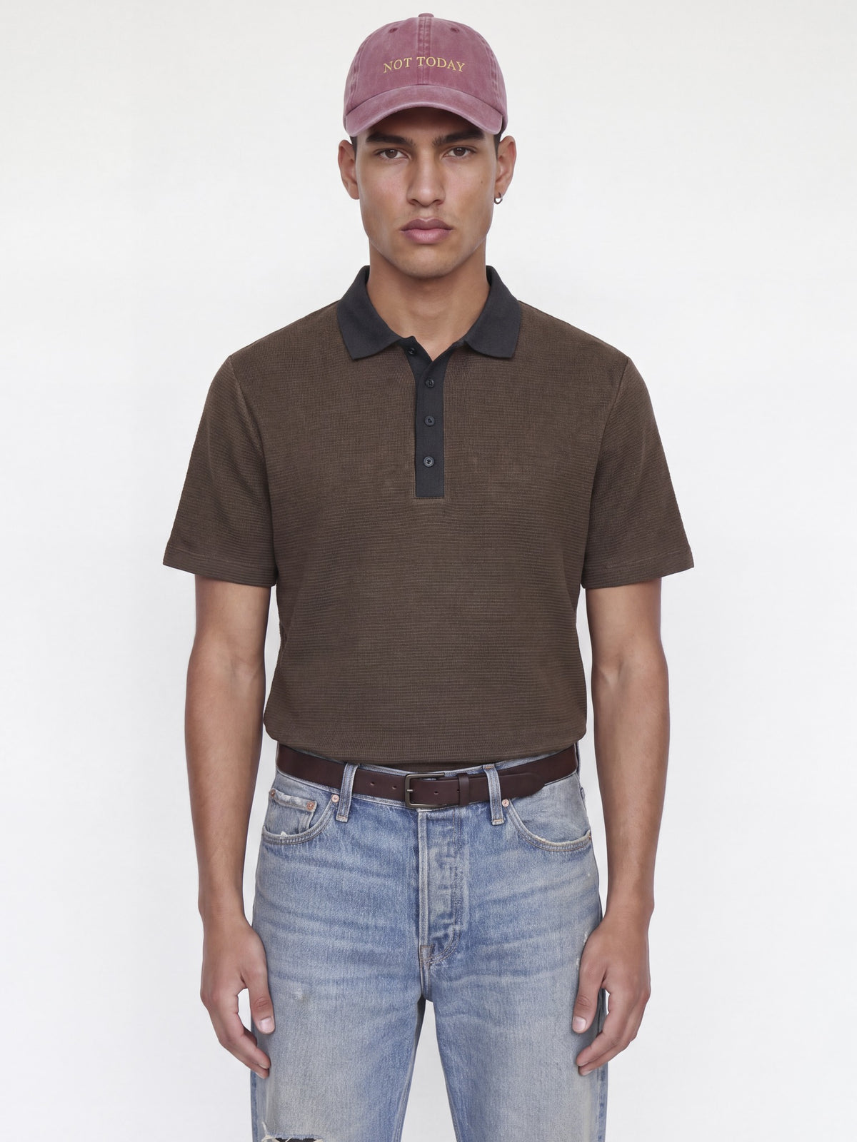 JACK & JONES Theo Polo in Chocolate Martini close-up detail