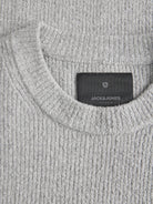 JACK & JONES Wesley Knit Mock Neck in Light Grey Melange branded neck label