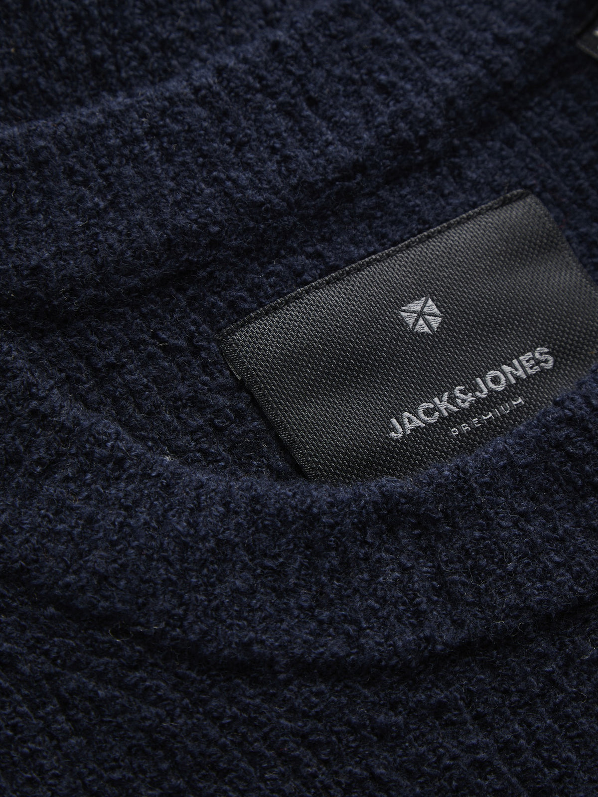 JACK & JONES Wesley Knit Mock Neck in Night Sky brand label detail