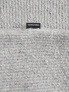 JACK & JONES Wesley Knit Mock Neck in Light Grey Melange woven brand label on knit