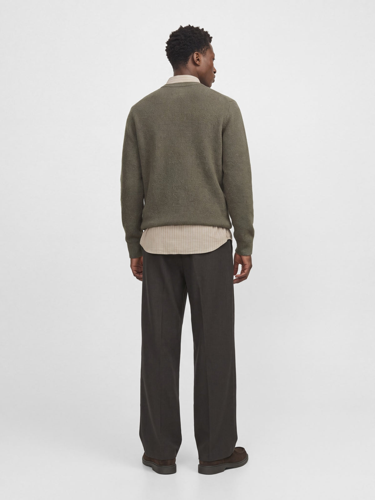 JACK & JONES Wesley Knit Mock Neck in Smokey Olive back view on model