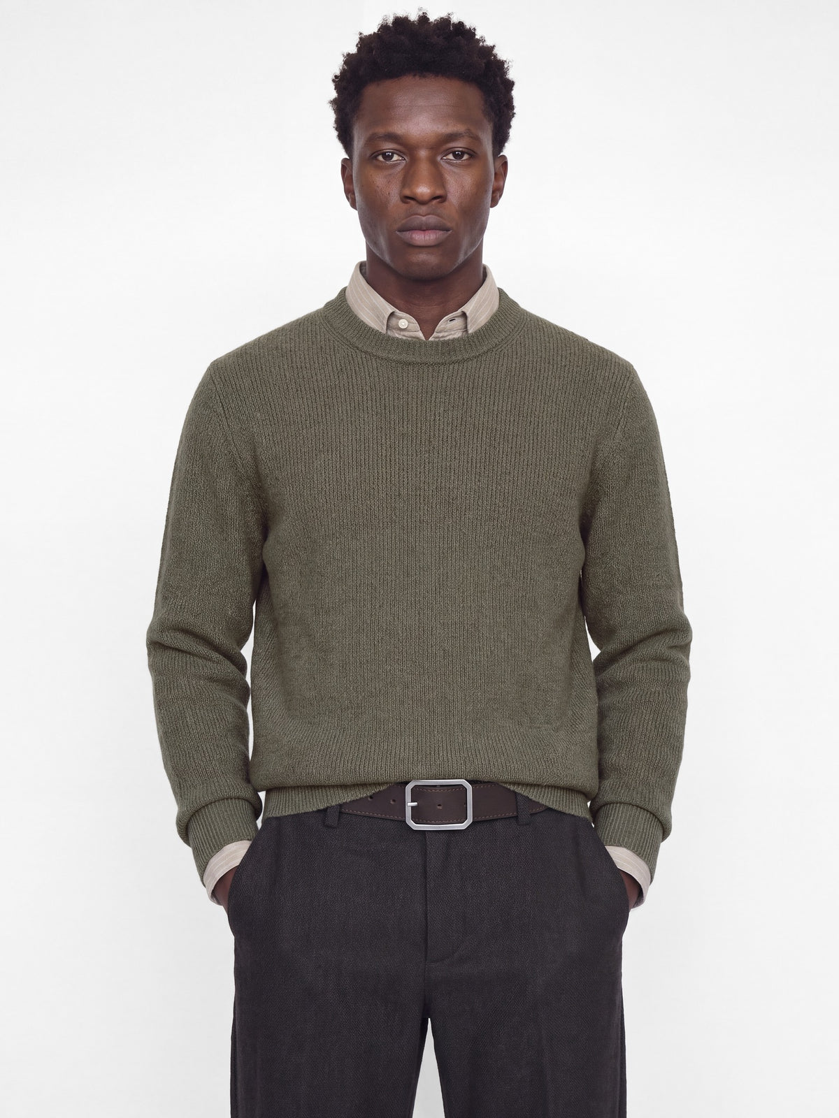 JACK & JONES Wesley Knit Mock Neck in Smokey Olive on model