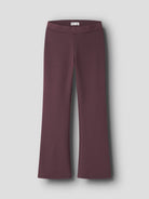 Front view of NAME IT Frikkali bootcut trousers in Catawba Grape against a grey background