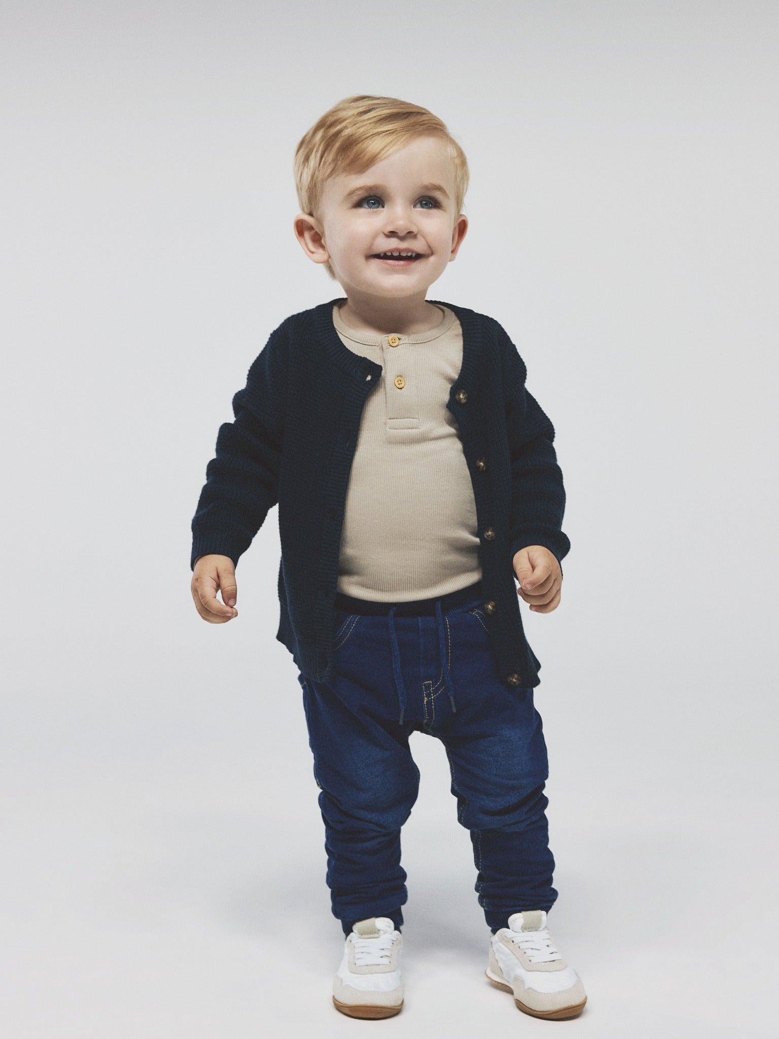 NAME IT Ben Round Sweat Jeans in Dark Blue Denim drawstring waist