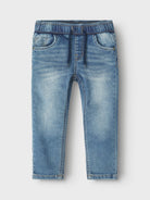NAME IT Robin Thayers Regular Fit Sweatshirt Trousers in Medium Blue Denim flat lay (image 2)