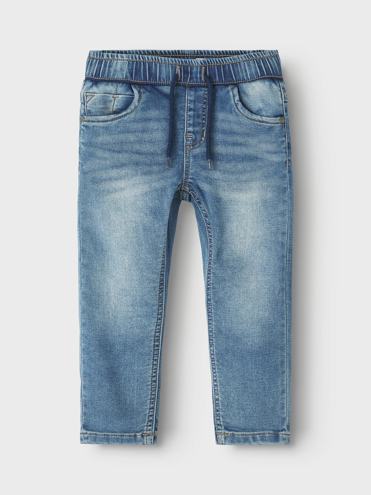 NAME IT Robin Thayers Regular Fit Sweatshirt Trousers in Medium Blue Denim flat lay (image 2)