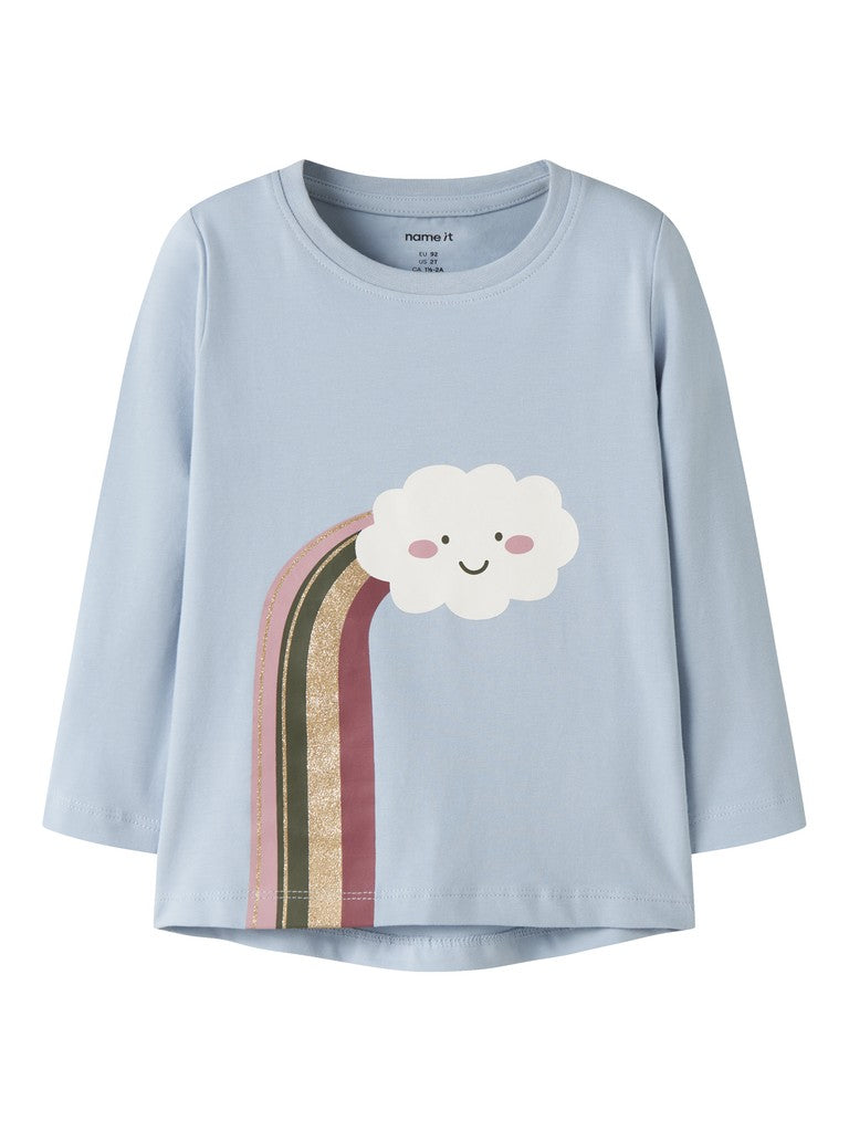 NAME IT Vix Long Sleeve Top in Subdued Blue front view