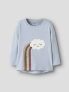 NAME IT Vix Long Sleeve Top in Subdued Blue Cloud angled view