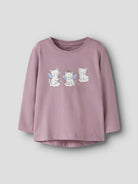 NAME IT Vix Long Sleeve Top in Lilas Cats angled view
