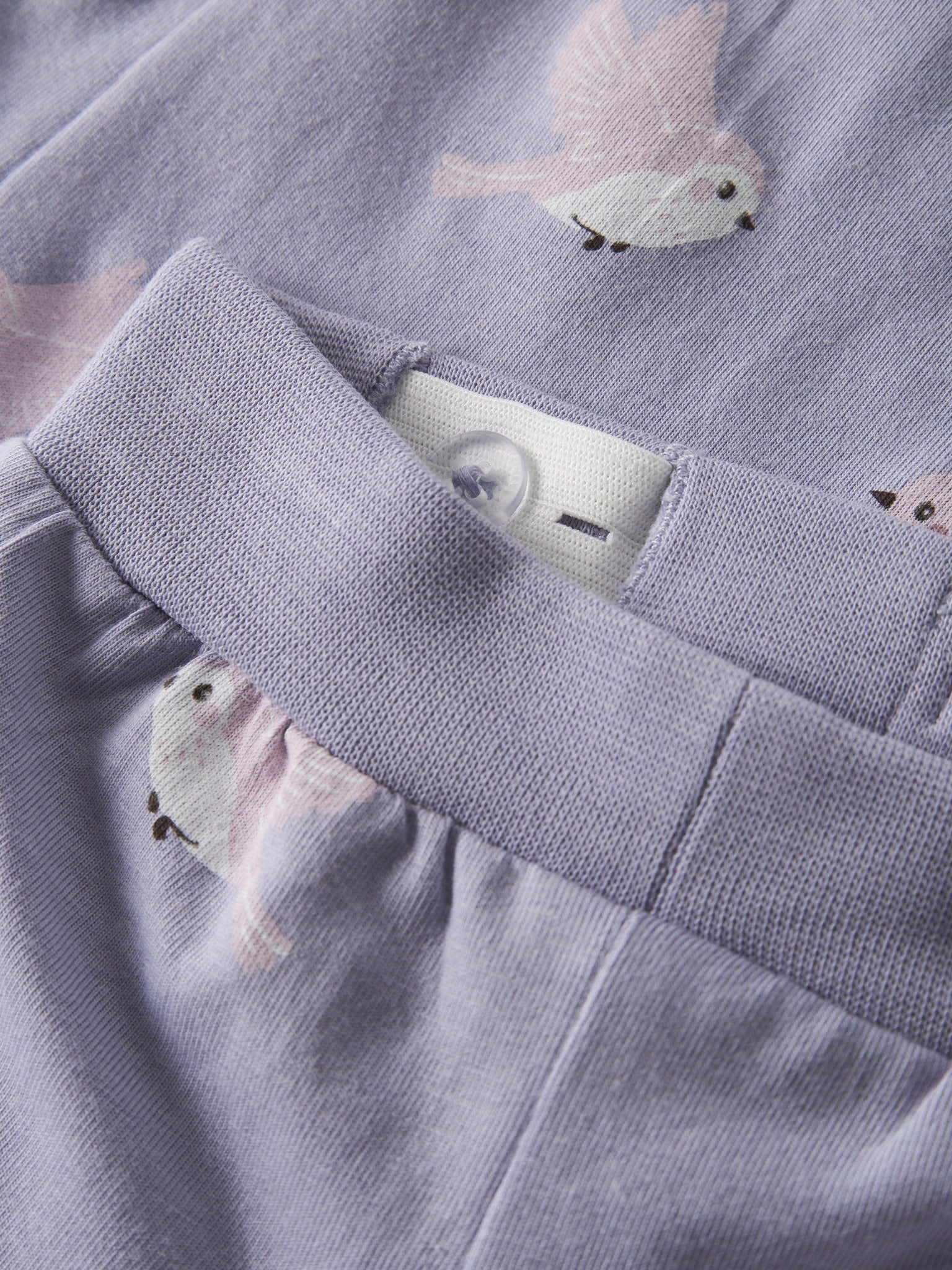NAME IT Vandora Trousers in Heirloom Lilac Birds waistband detail