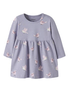 NAME IT Vandora Long Sleeve Dress in Heirloom Lilac Birds front view