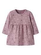 NAME IT Vandora Long Sleeve Dress in Lilas Hearts front view