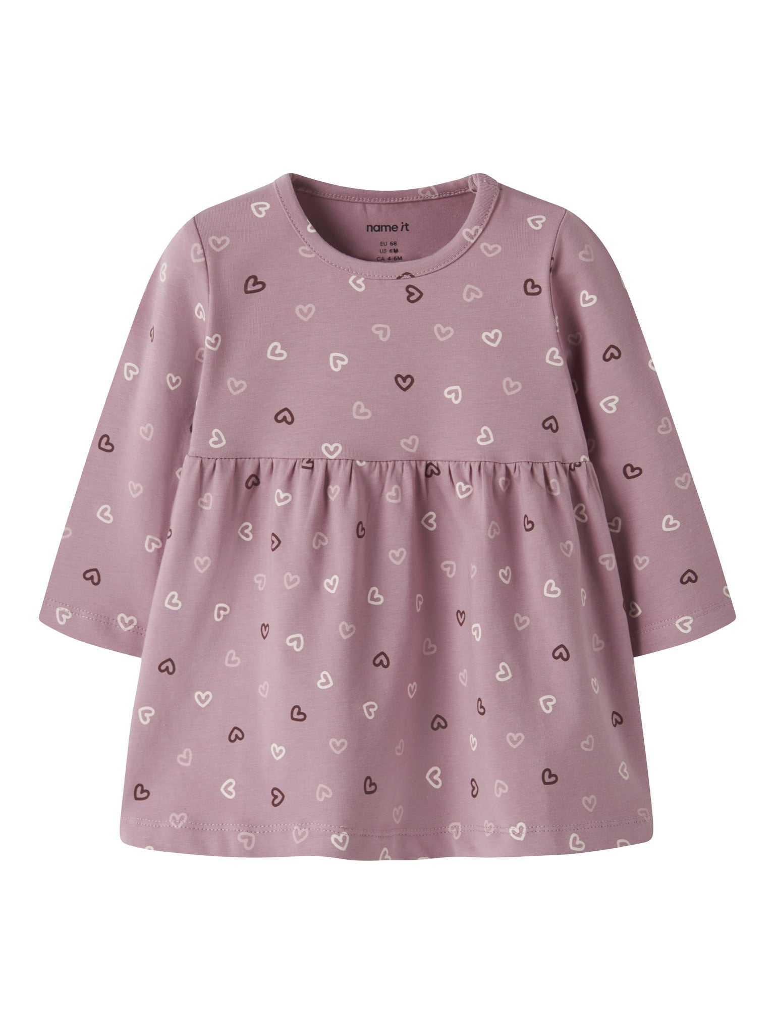 NAME IT Vandora Long Sleeve Dress in Lilas Hearts front view