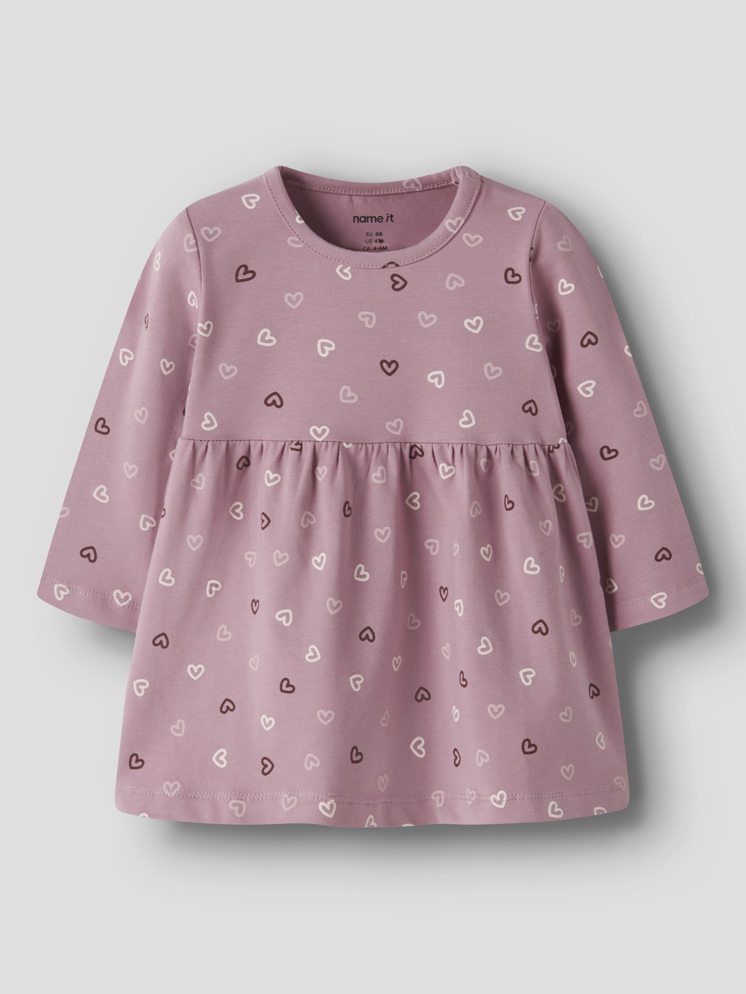 NAME IT Vandora Long Sleeve Dress in Lilas Hearts angled view