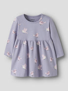NAME IT Vandora Long Sleeve Dress in Heirloom Lilac Birds angled view
