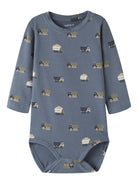 NAME IT Vroels Long Sleeve Bodysuit in Blue Mirage Trucks front view