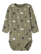 NAME IT Vroels Long Sleeve Bodysuit in Mermaid Dinos front view
