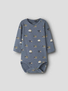 NAME IT Vroels Long Sleeve Bodysuit in Blue Mirage Trucks full front view