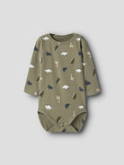 NAME IT Vroels Long Sleeve Bodysuit in Mermaid Dinos full front view