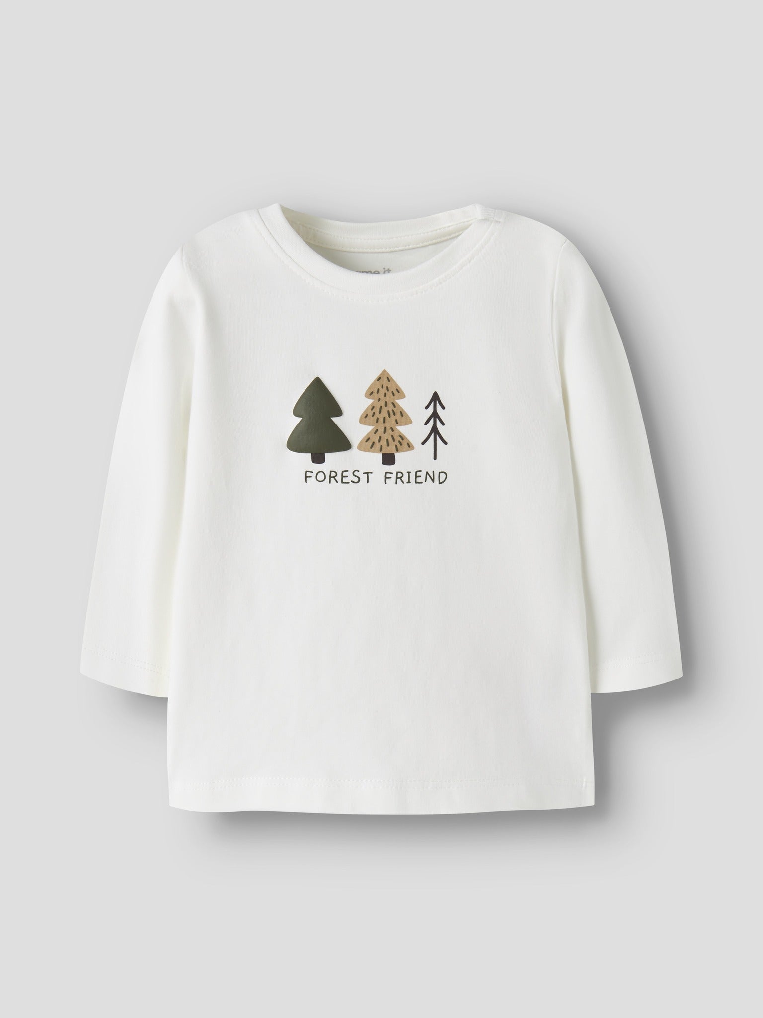 NAME IT Vacion Long Sleeve Top in Cloud Dancer Trees angled view