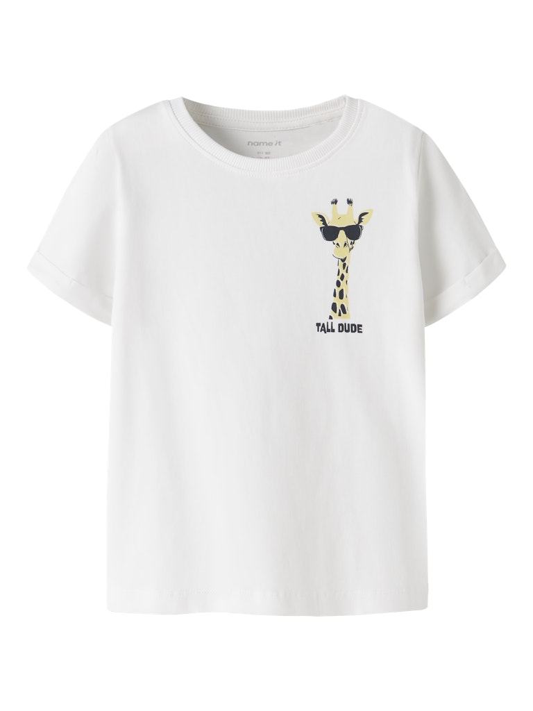 NAME IT Vux Short Sleeve Printed Tee Bright White Giraffe front view