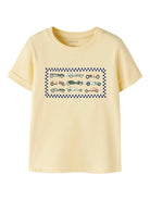 NAME IT Vux Short Sleeve Printed Tee Bright White Giraffe model front view
