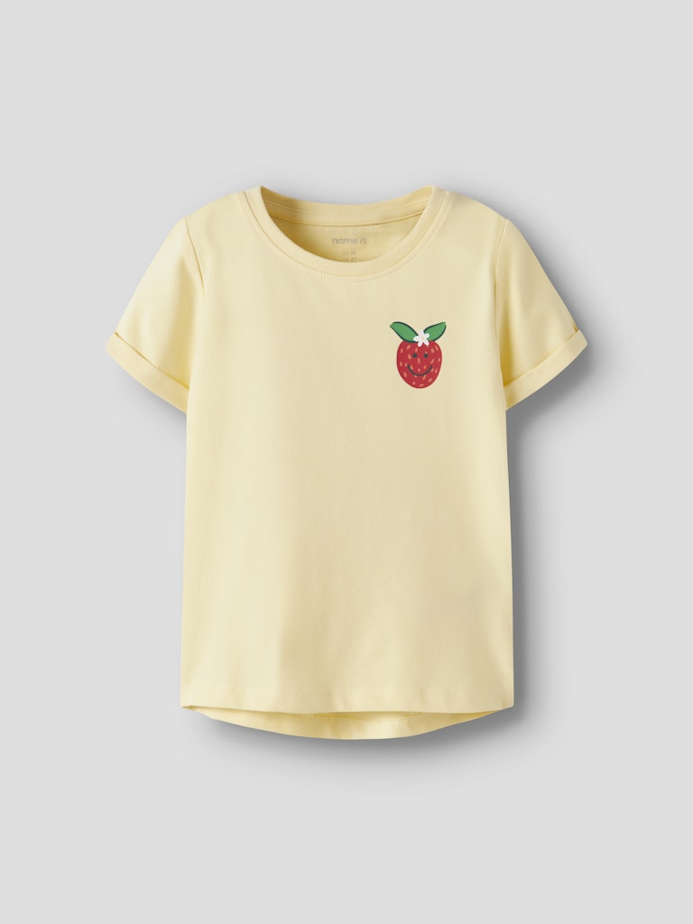 NAME IT Vix Short Sleeve Printed Top Bright White Flamingo Love model back view