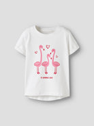NAME IT Vix Short Sleeve Printed Top Bright White Flamingo Love back view