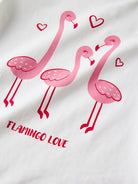 NAME IT Vix Short Sleeve Printed Top Bright White Flamingo Love flat front view