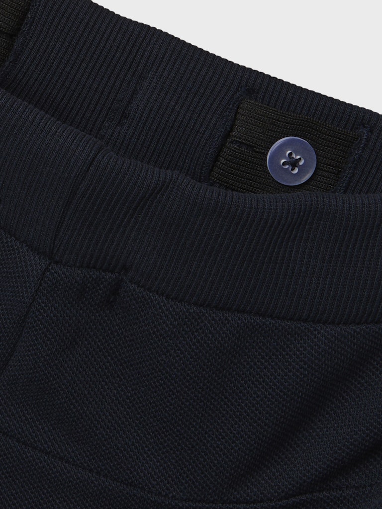 NAME IT Vivasse Long Sweat Shorts in Navy Blazer waistband button detail