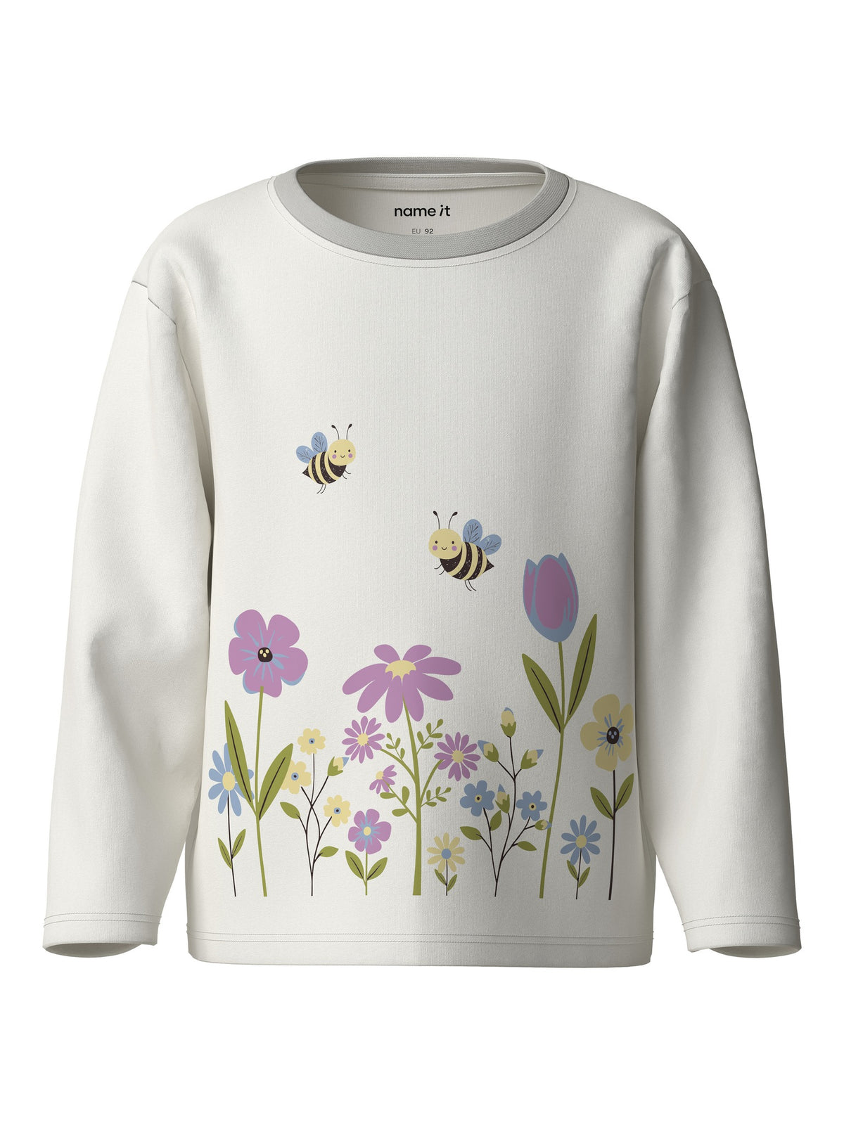 NAME IT Veen Long Sleeve Top in Cloud Dancer Cat front view