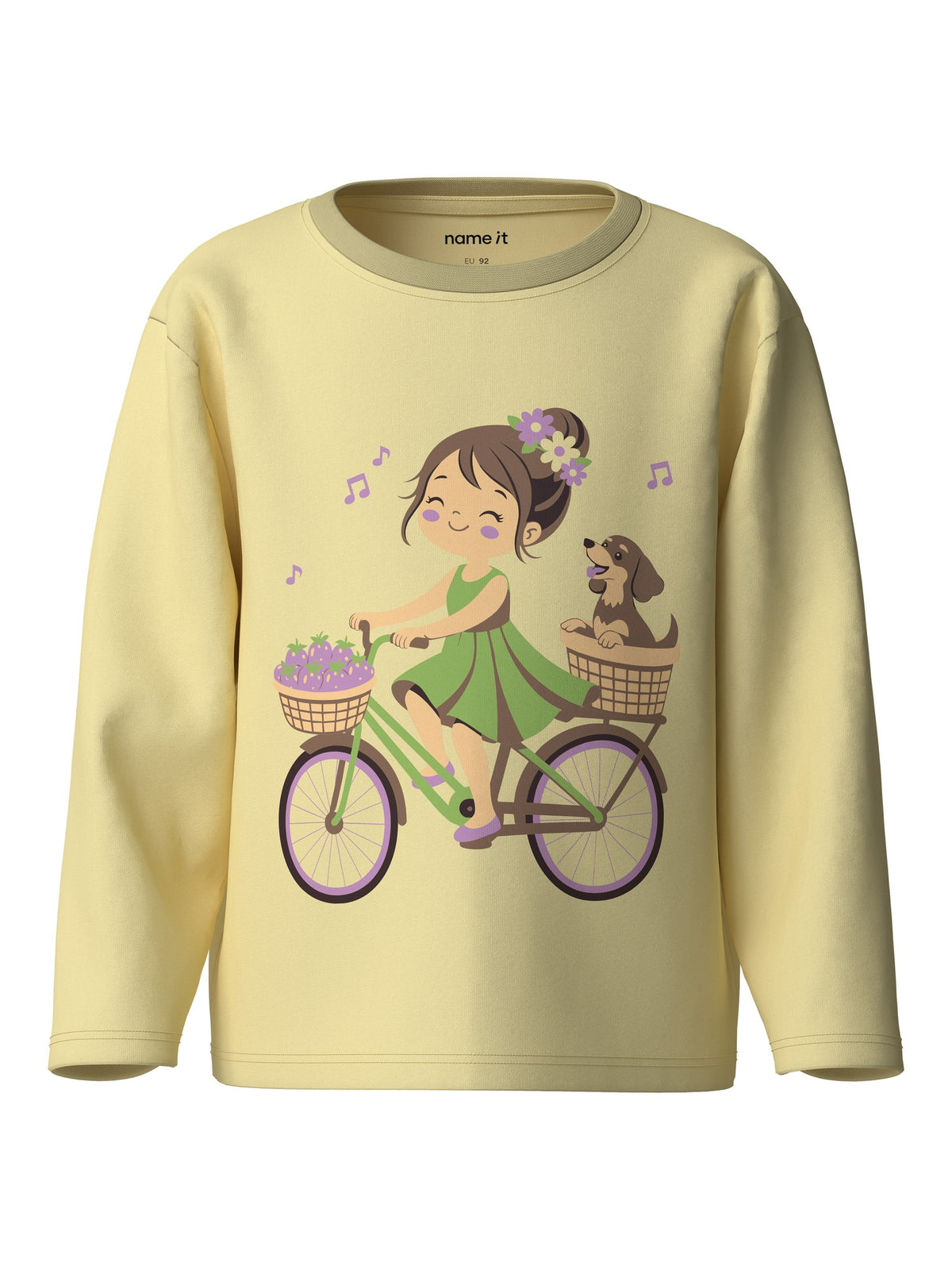 NAME IT Veen Long Sleeve Top in French Vanilla Bike Girl front view