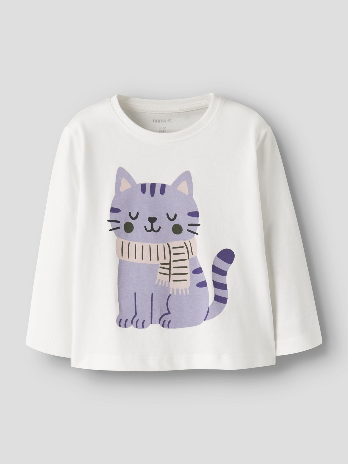 NAME IT Veen Long Sleeve Top in Cloud Dancer Cat angled view