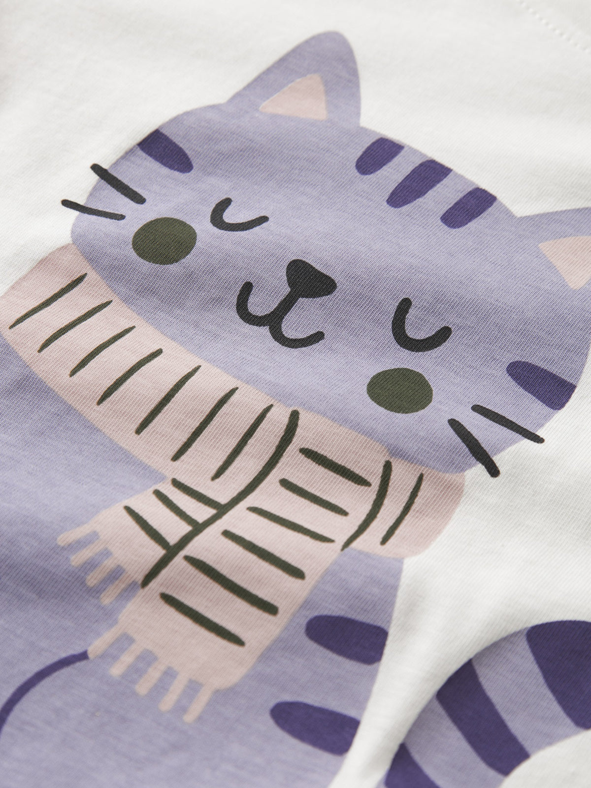 NAME IT Veen Long Sleeve Top in Cloud Dancer Cat cat graphic print
