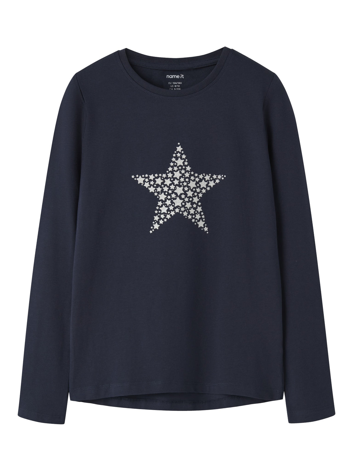 NAME IT Viparty Long Sleeve Top in Navy Blazer Stars angled view