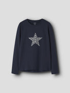 NAME IT Viparty Long Sleeve Top in Navy Blazer Stars front view