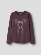 NAME IT Viparty Long Sleeve Top in Catawba Grape Cute Bow front view