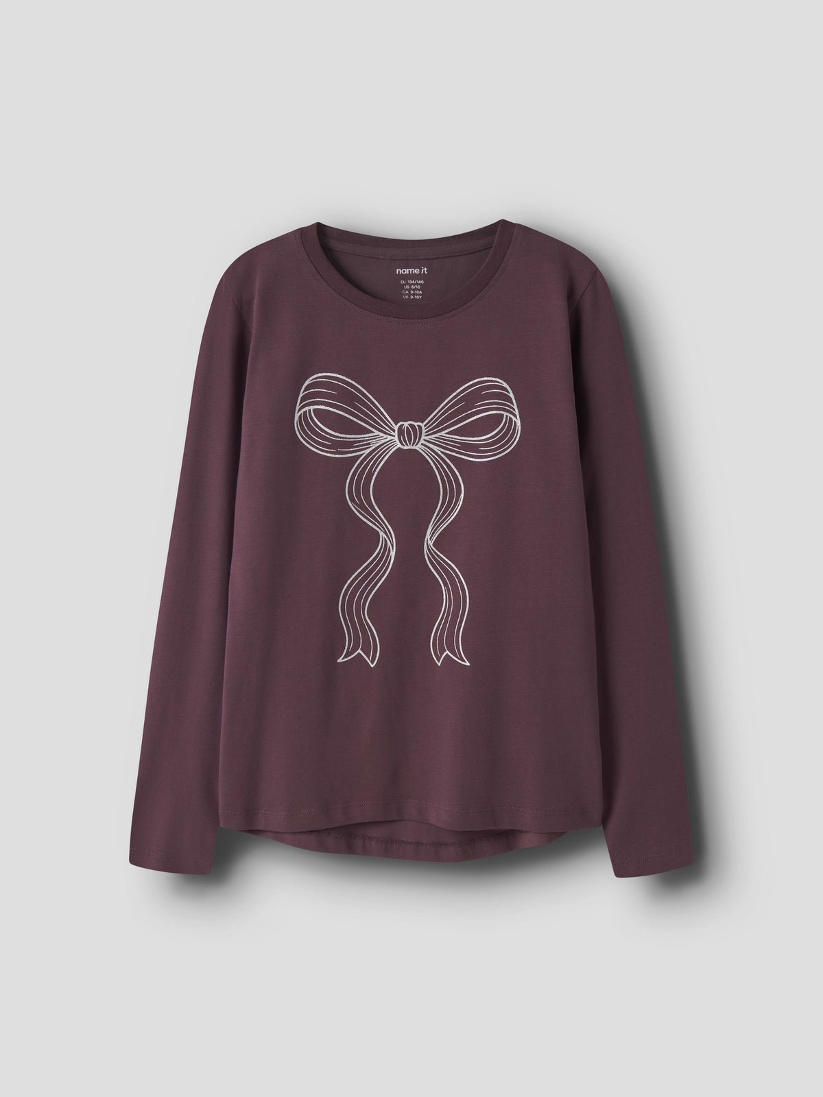 NAME IT Viparty Long Sleeve Top in Catawba Grape Cute Bow front view