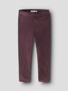 NAME IT Veloa Girls’ Ribbed Velour Leggings in Catawba Grape, front view on a grey background