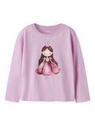 NAME IT Votea Long Sleeve Top in Full Blooming Pink Pink Princess front view