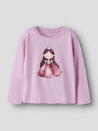NAME IT Votea Long Sleeve Top in Full Blooming Pink Pink Princess angled view