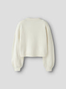 Back view of NAME IT Rina Long Sleeve Knit Cardigan in Antique White Black Bow