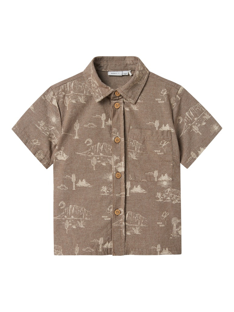NAME IT Hestern Short Sleeve Shirt CHESTNUT front view