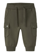 NAME IT Oktav Brushed Sweatpants in Olive Night front view