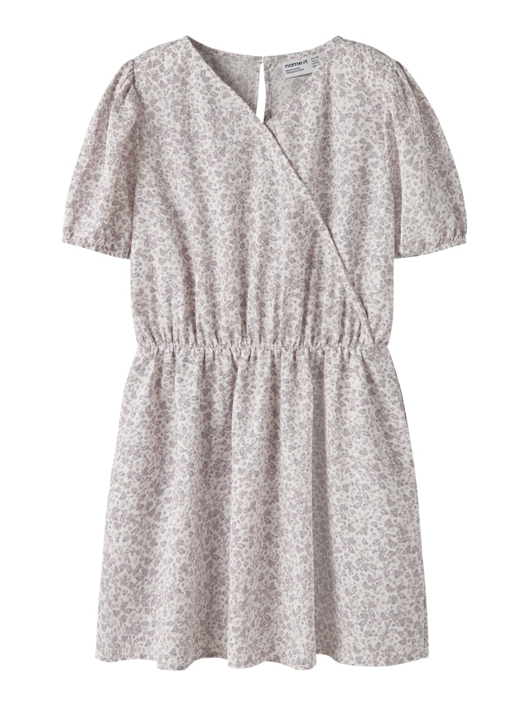 NAME IT Fany Short Sleeve Wrap Dress Cloud Dancer model front view
