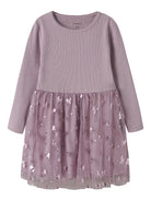 NAME IT Rosally Girls' Dress in Mauve Shadows flat lay