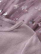 NAME IT Rosally Girls' Dress in Mauve Shadows sequin mesh and ribbed fabric detail